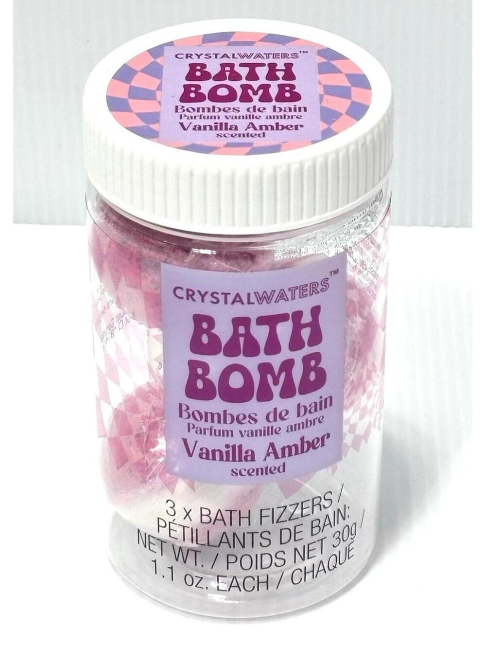 Crystal Waters Bath Bomb Set Vanilla Amber Scented 3pk Bath Fizzers New